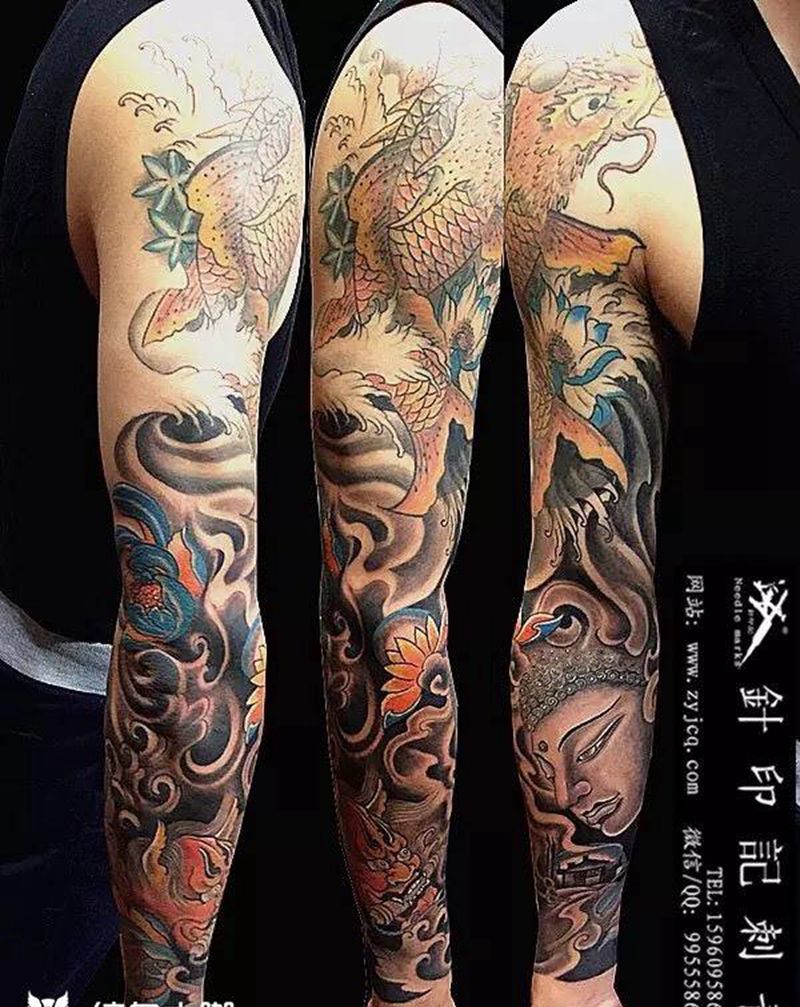 花臂-佛陀-般若纹身图片_成品手臂传统宗教鬼神纹身图案