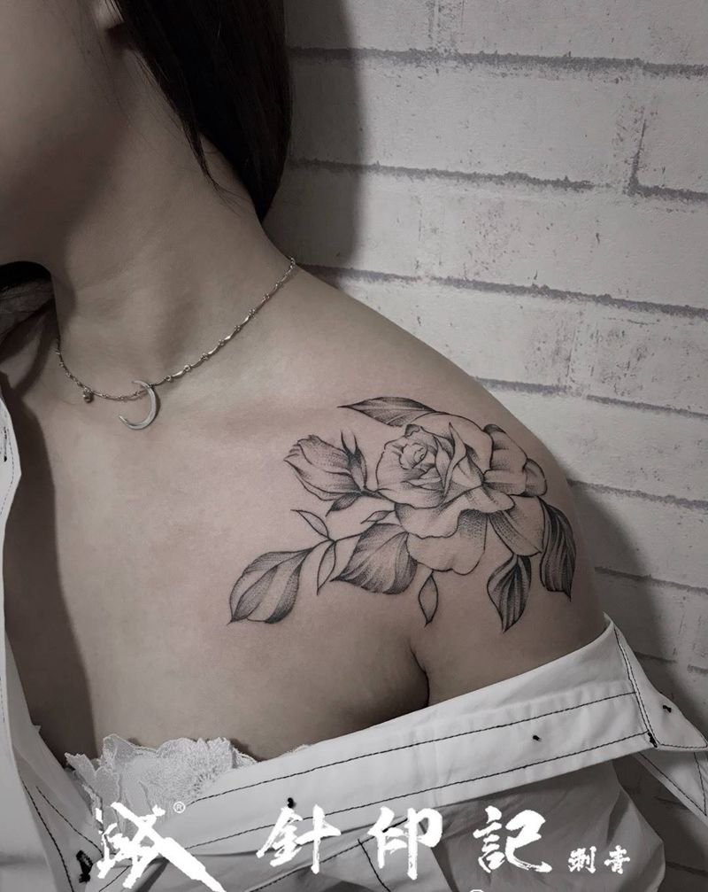 花纹身图片_成品肩部清新植物花纹身图案