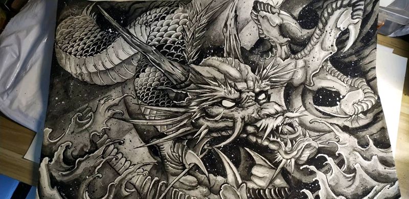 新传统手稿纹身图片_背部新传统纹身图案