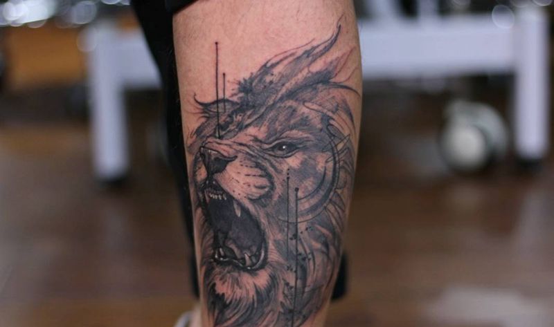 速写风格狮子纹身图片