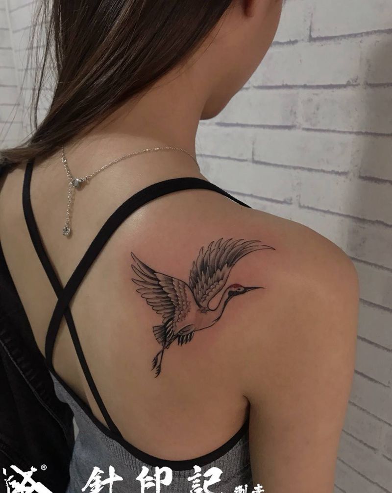 鹤纹身图片_鹤纹身图案