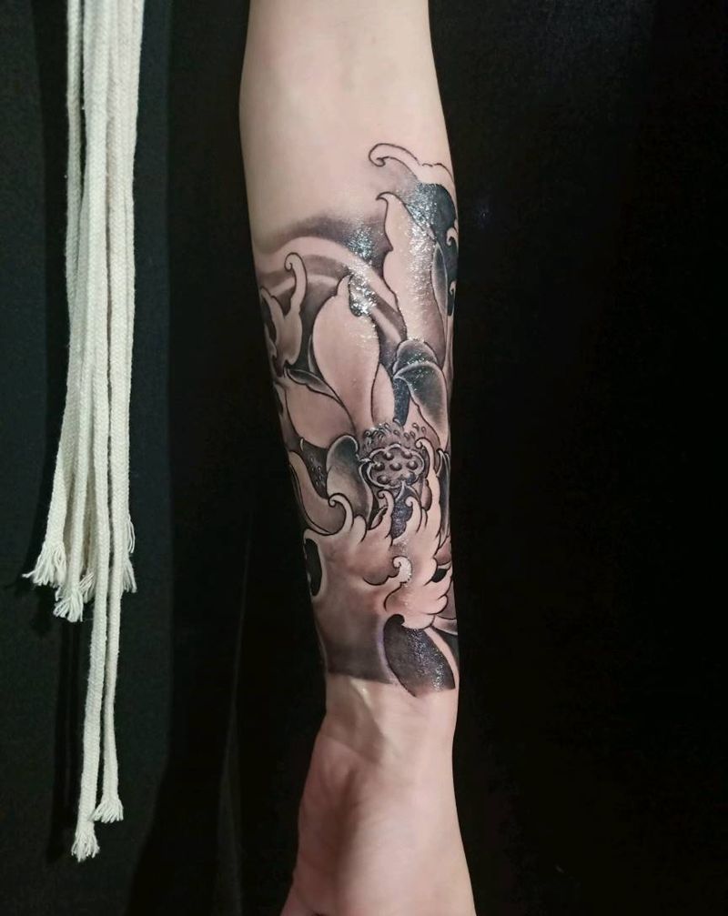 浪花包小臂纹身图片_手臂新传统纹身图案