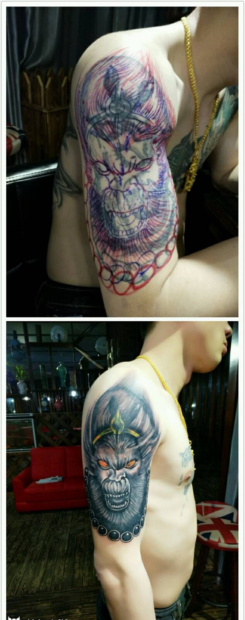 暴力遮盖前后效果纹身图片
