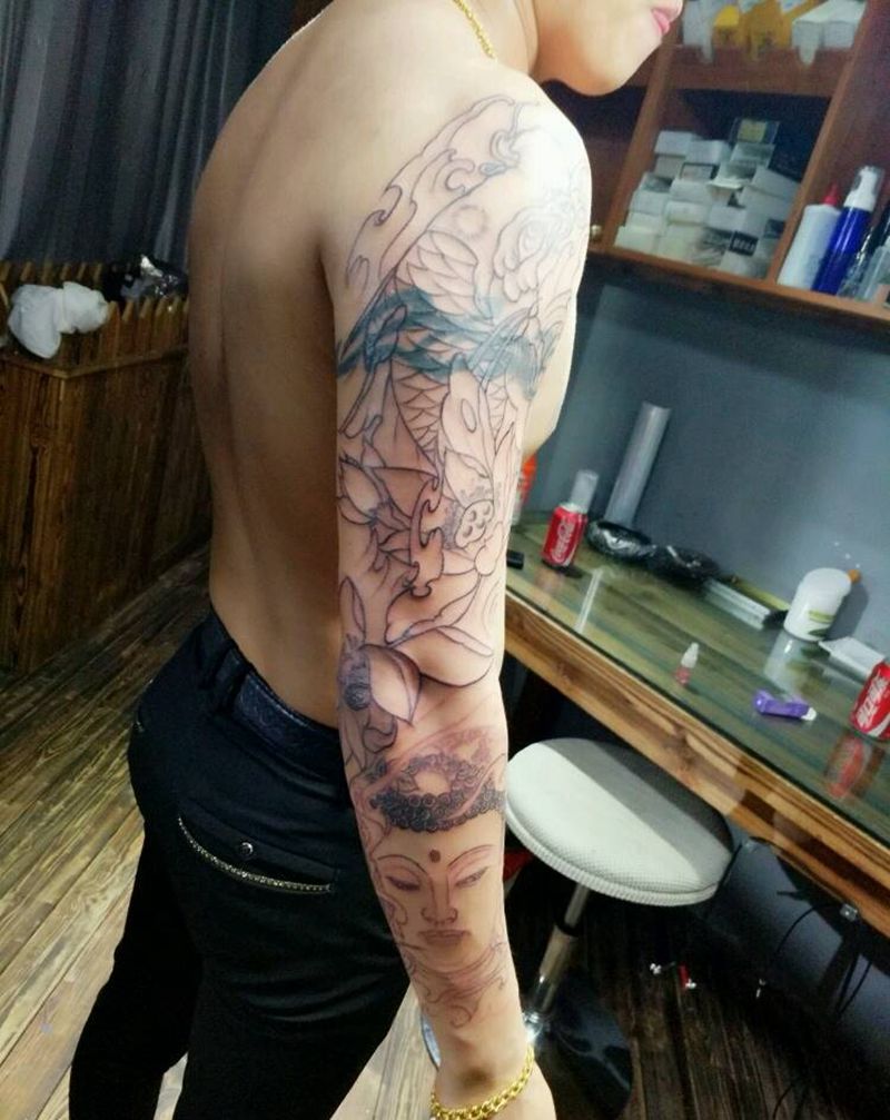 花臂遮盖旧纹身未完下次待续纹身图片