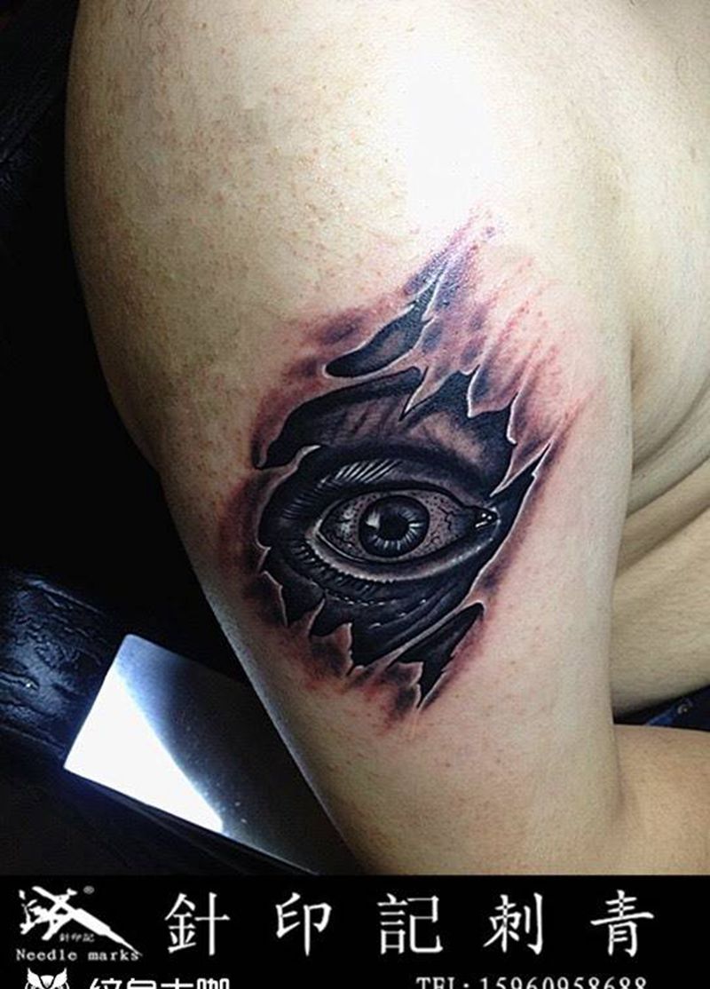 3D眼睛纹身图片_成品手臂欧美静物纹身图案