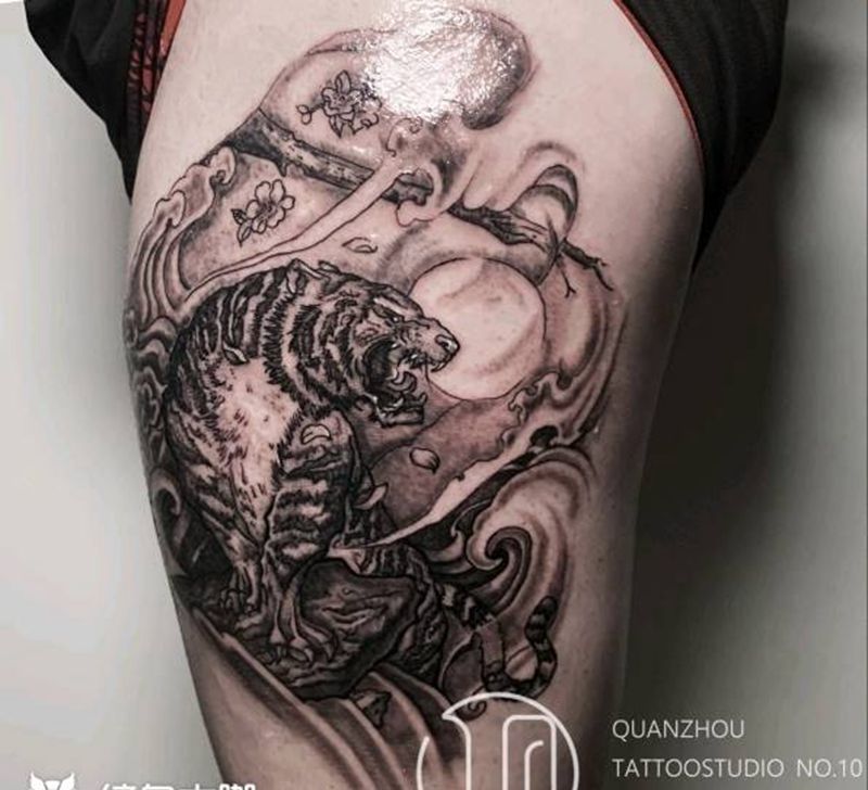 新传统老虎纹身图片_手臂腿部新传统老传统纹身图案
