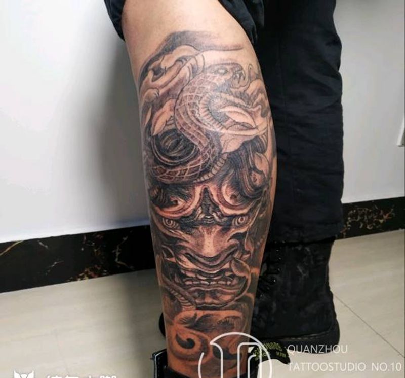 般诺纹身图片_腿部新传统纹身图案
