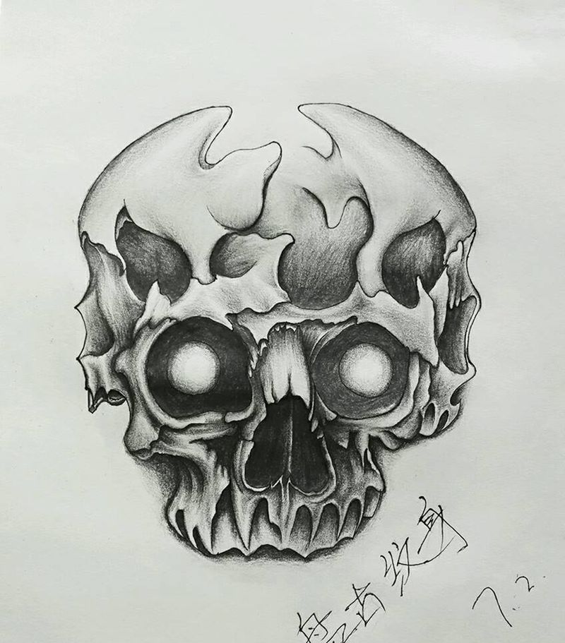 骷髅纹身图片_传统鬼神原创成品手稿纹身图案