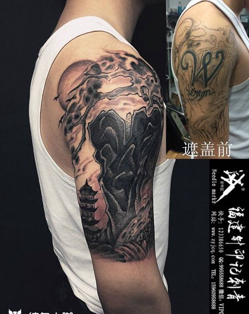 遮盖作品-山水纹身图片