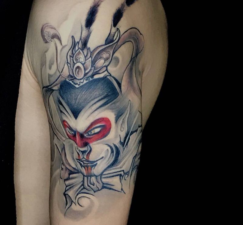 大圣纹身图片_成品手臂传统纹身图案