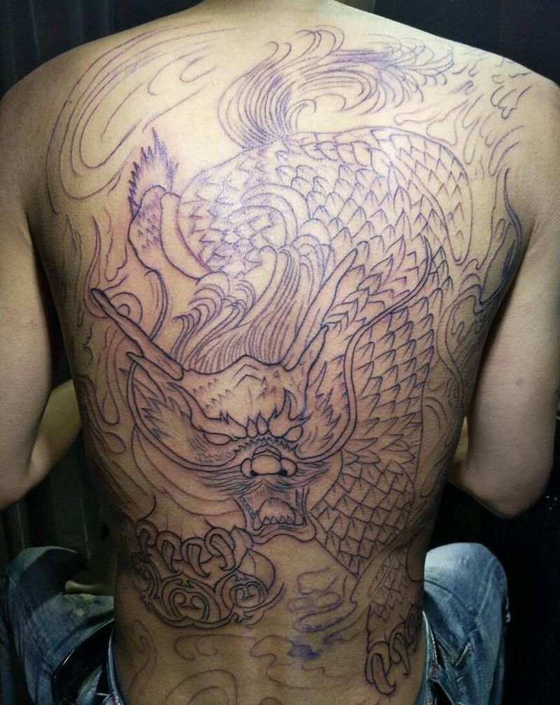 满背半成品纹身图片