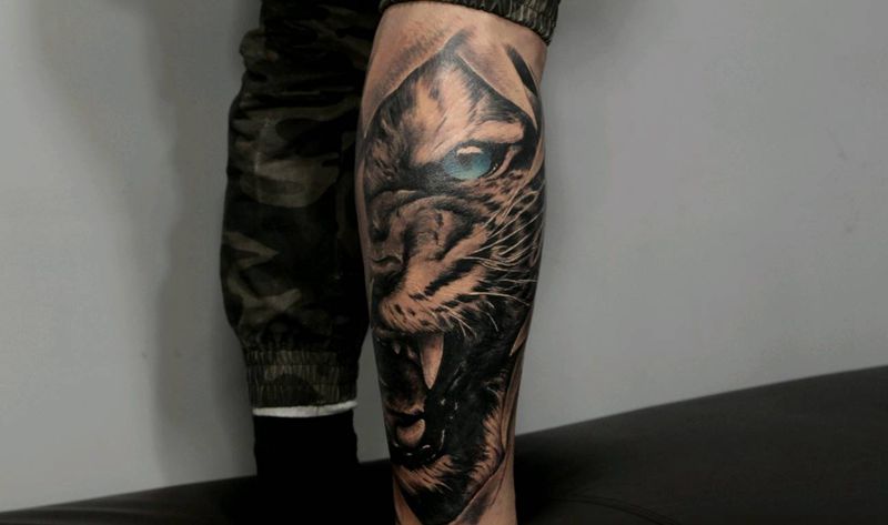 老虎遮盖纹身图片_欧美写实老虎纹身图案
