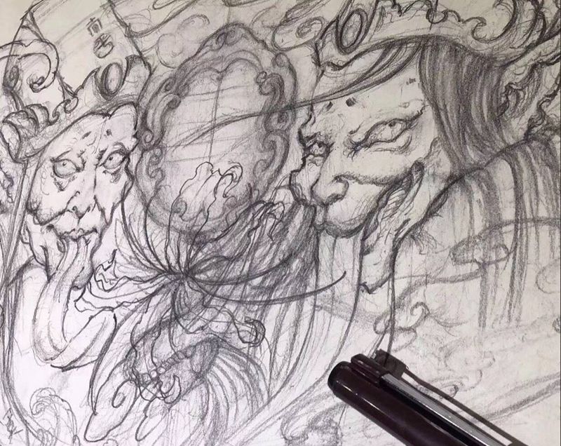 原创 一见大吉  黑白无常纹身图片