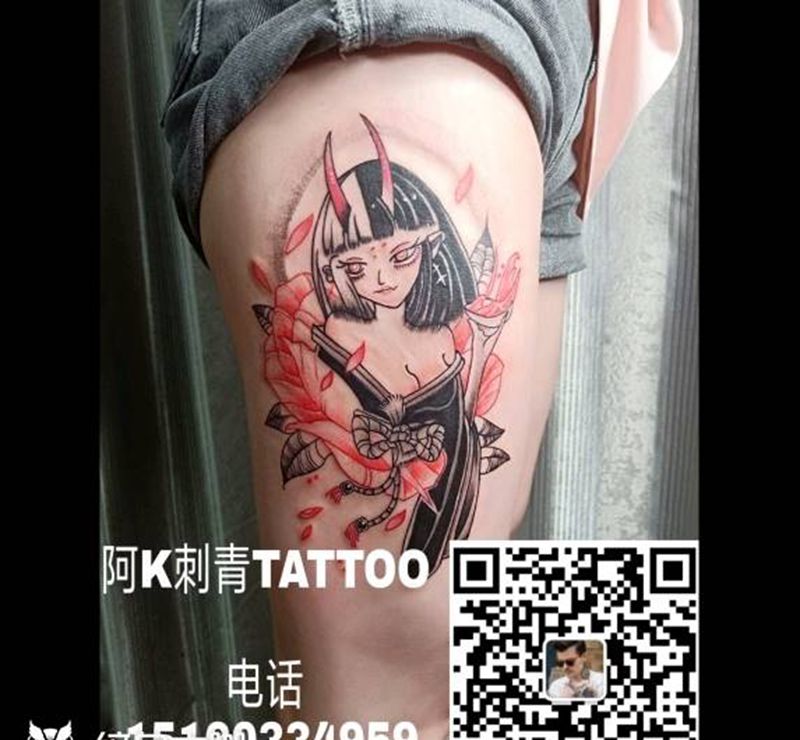 艺妓纹身图片_腿部新传统纹身图案
