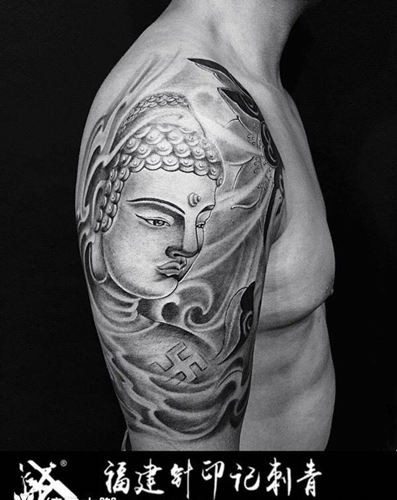 针印记刺青-胡宇原创作品-《佛莲-生净》纹身图片_成品臀部传统宗教纹身图案