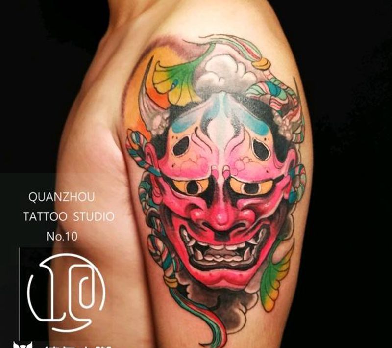 彩色般诺纹身图片_手臂新传统老传统纹身图案