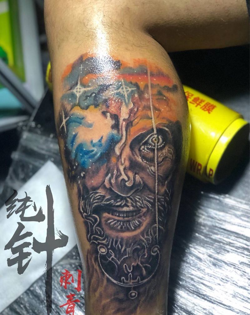 欧美花腿纹身图片_腿部手臂欧美写实水彩纹身图案