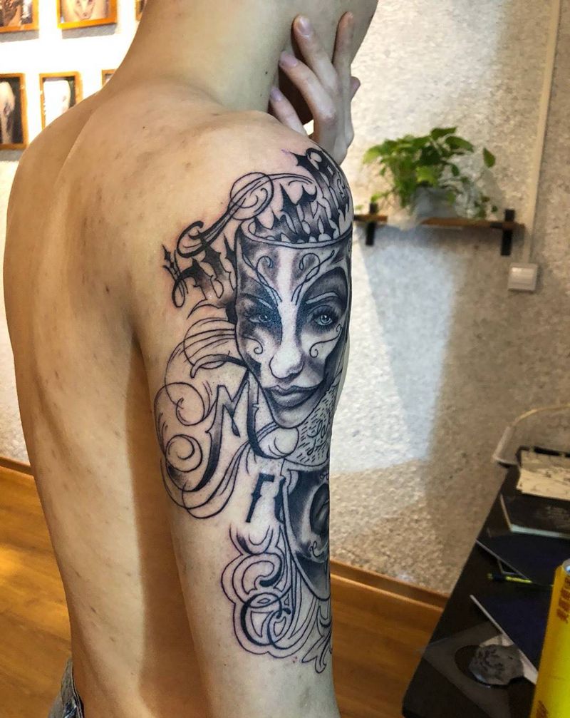 西海岸风格纹身图片_手臂欧美写实花体字纹身图案