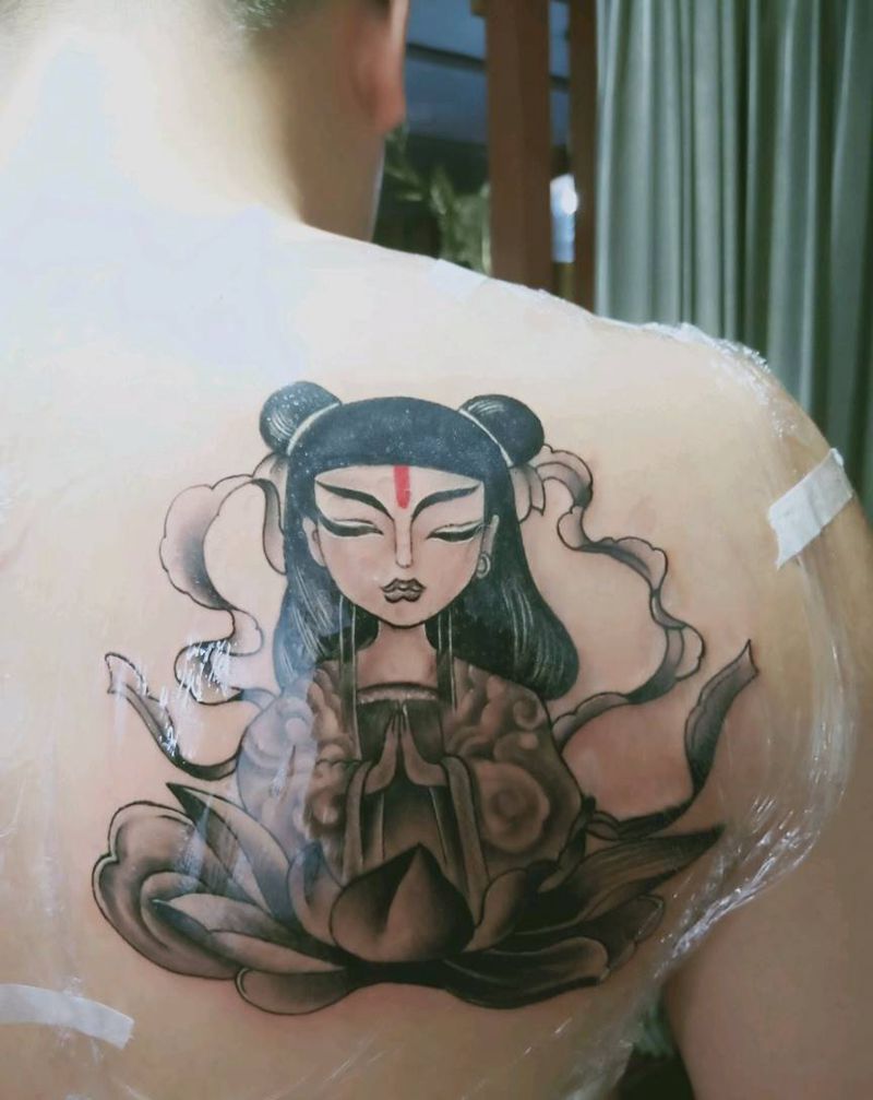 哪吒纹身图片_肩部新传统纹身图案