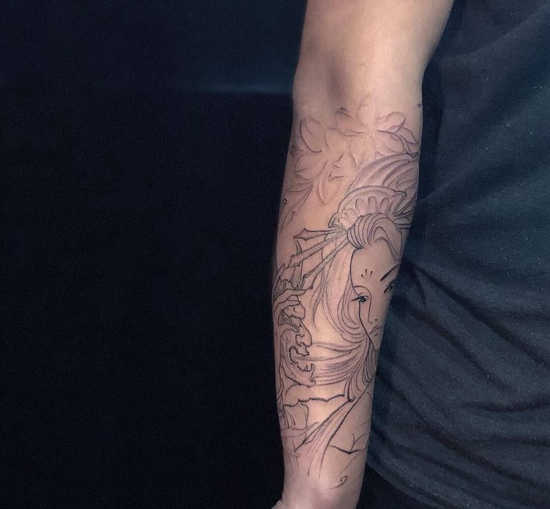 伎纹身图片_手臂手部新传统纹身图案