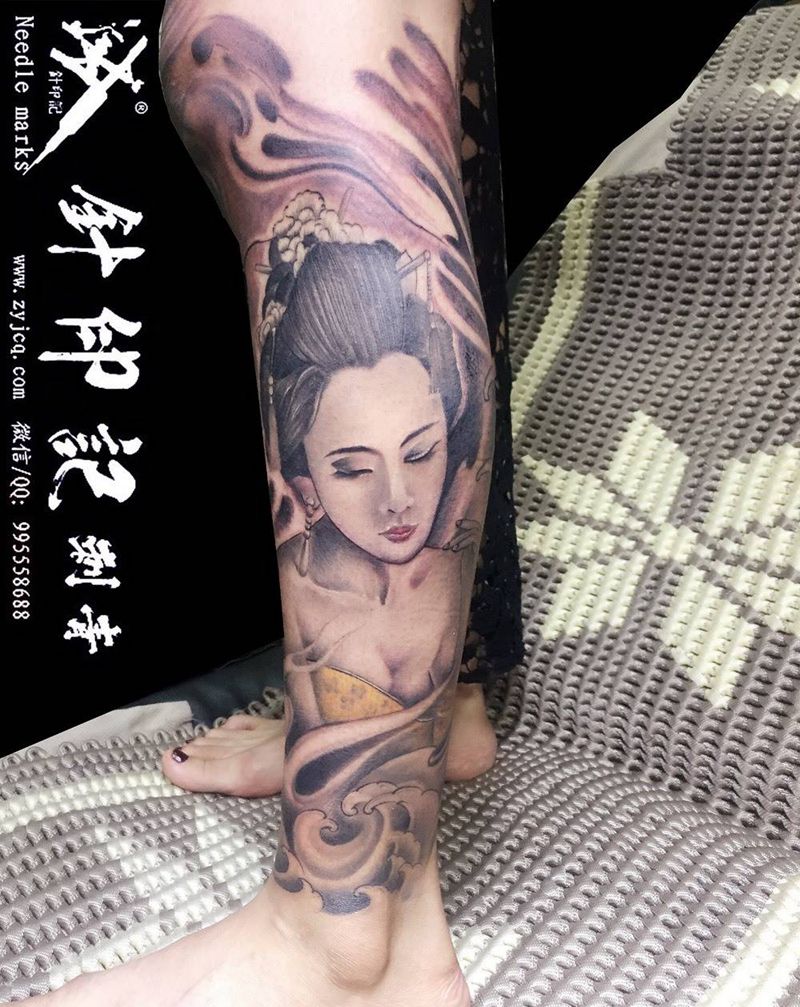 艺妓包小腿纹身图片
