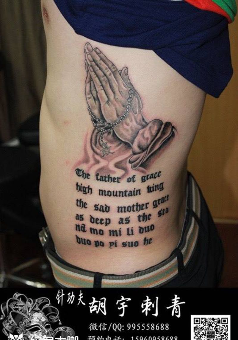 祈祷纹身图片_成品腰部欧美宗教纹身图案
