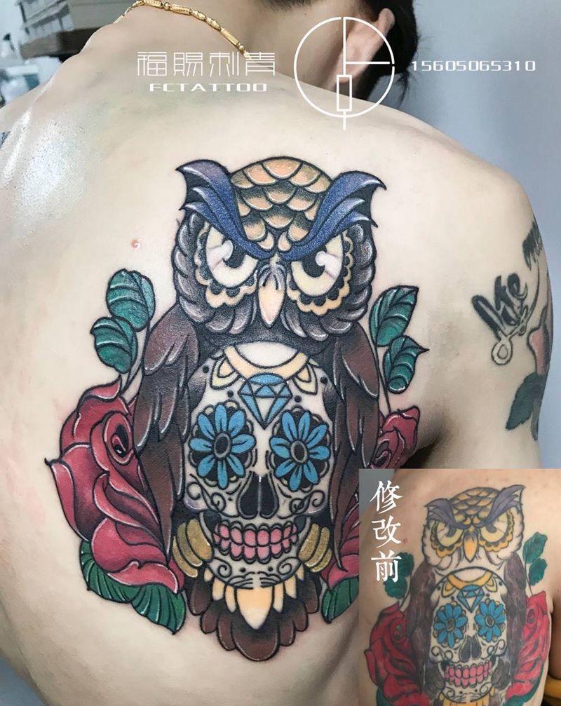 修改失败猫头鹰纹身图片