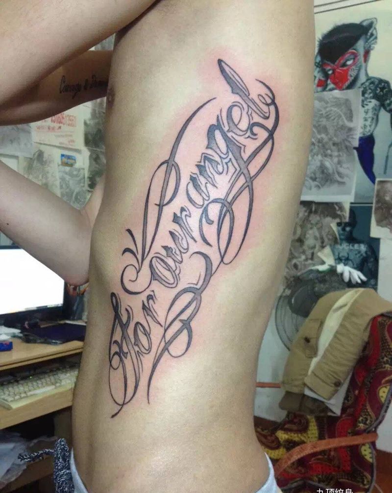 英文纹身图片_成品腰部欧美字符纹身图案
