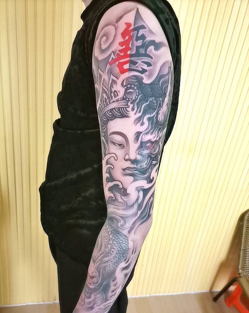 正与邪纹身图片_手臂新传统纹身图案