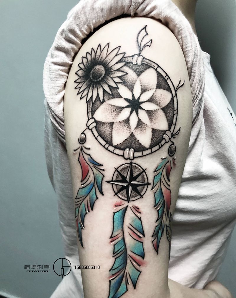 捕梦网纹身图片_手臂手部水彩点刺捕梦网纹身图案