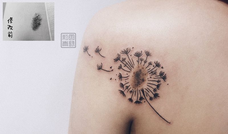 蒲公英修改胎记纹身图片_手臂手部清新蒲公英胎记纹身图案