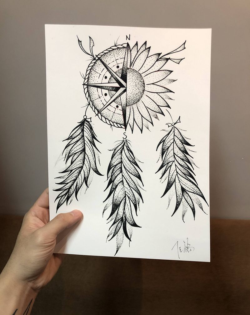 捕梦网手稿纹身图片_手部手臂点刺捕梦网纹身图案