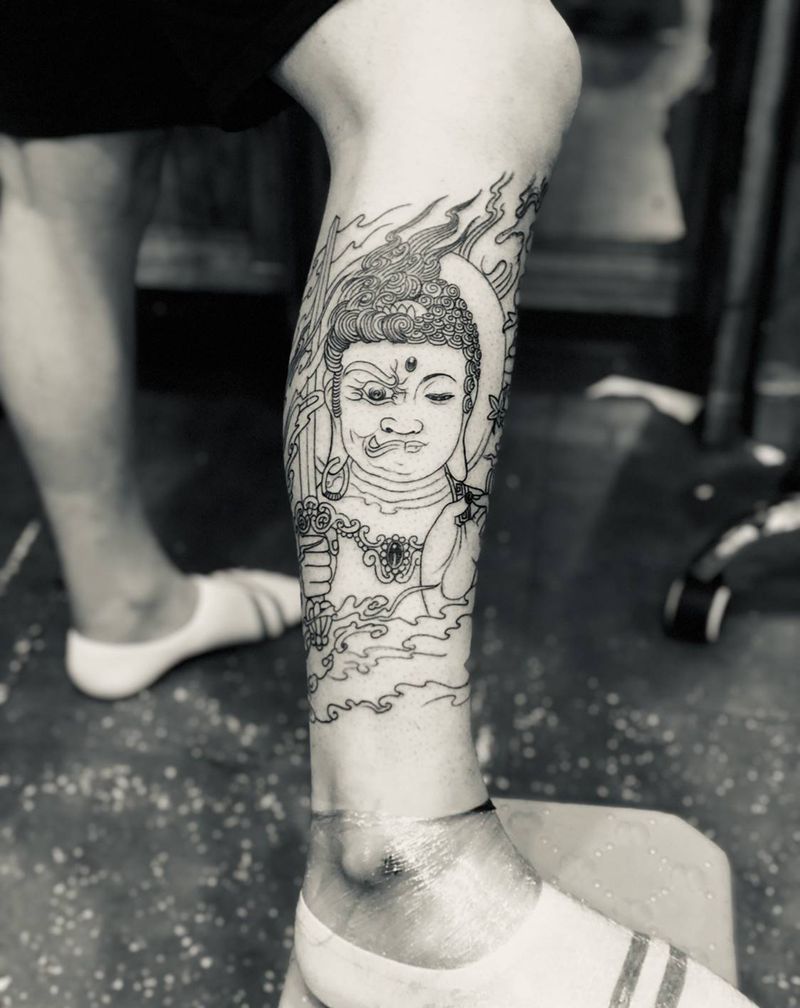佛魔纹身纹身图片_腿部新传统纹身图案