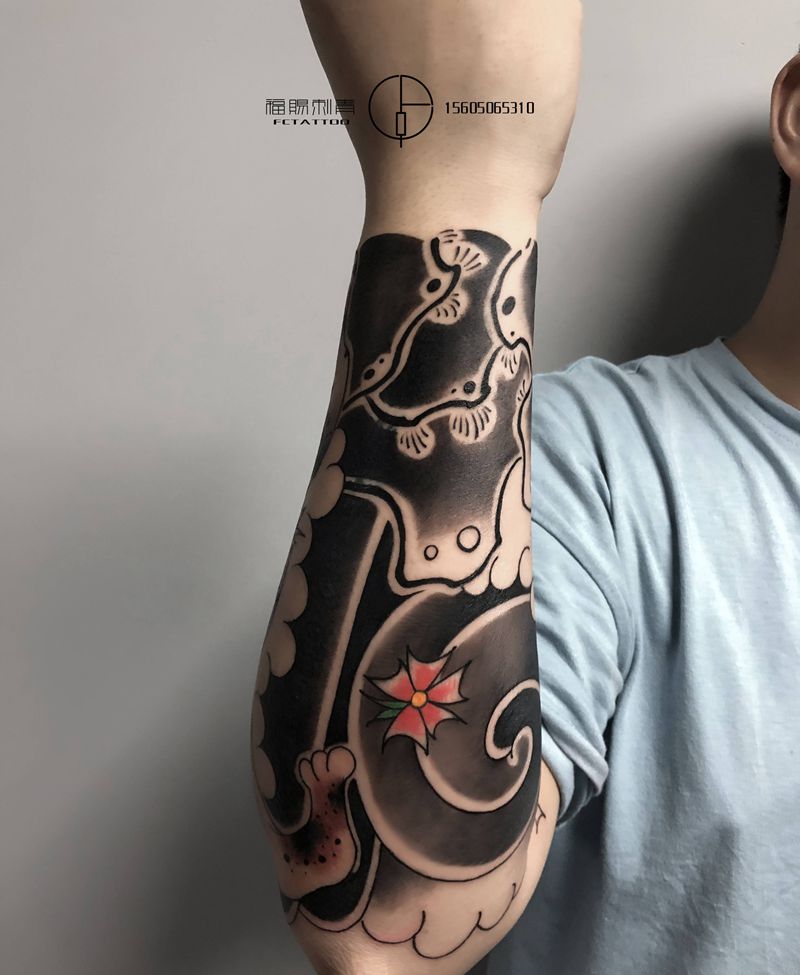 日式纹身图片_手臂老传统纹身图案