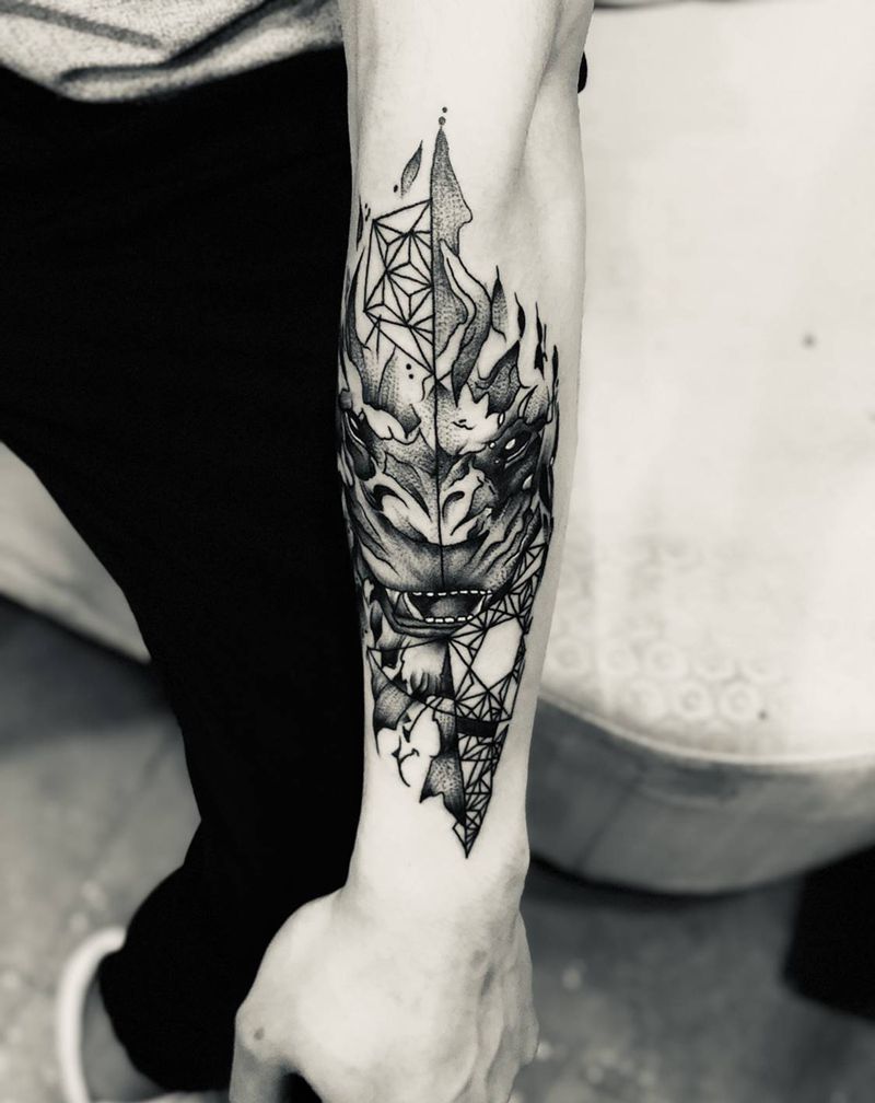 几何老虎纹身图片_手部手臂点刺纹身图案