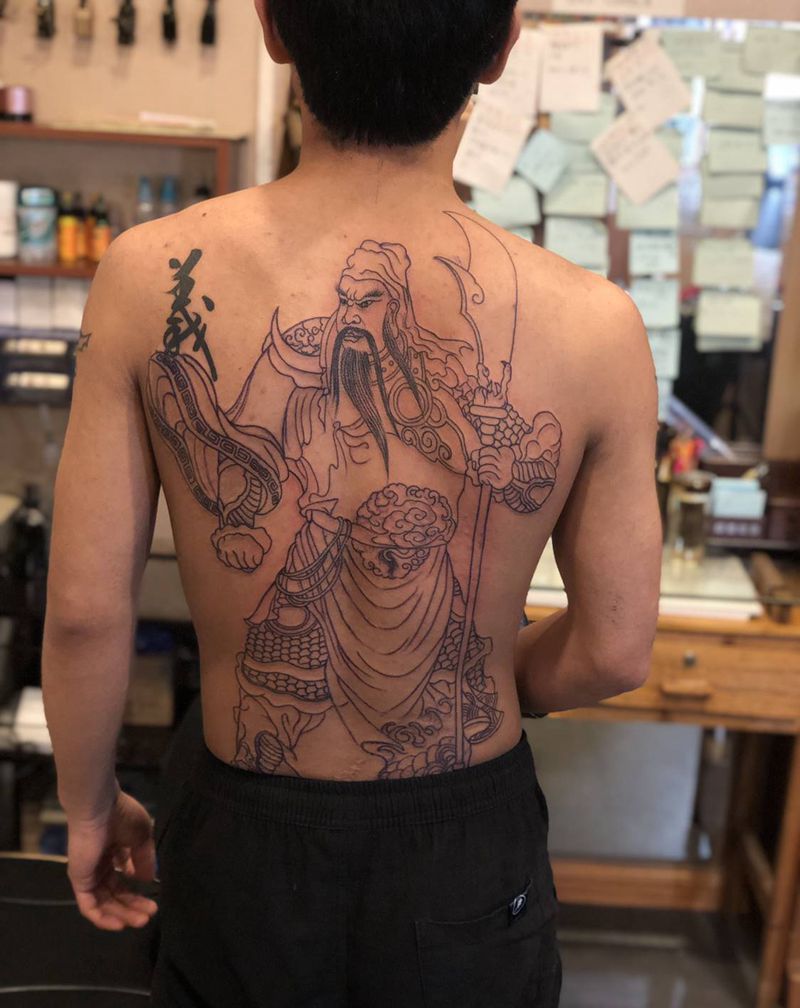 关公纹身纹身图片_背部新传统纹身图案