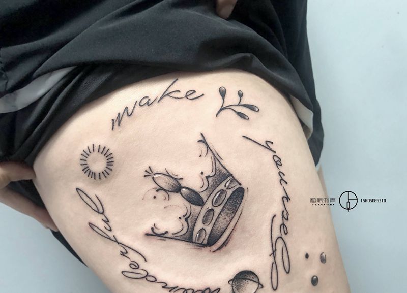 英文皇冠纹身图片_腿部几何纹身图案