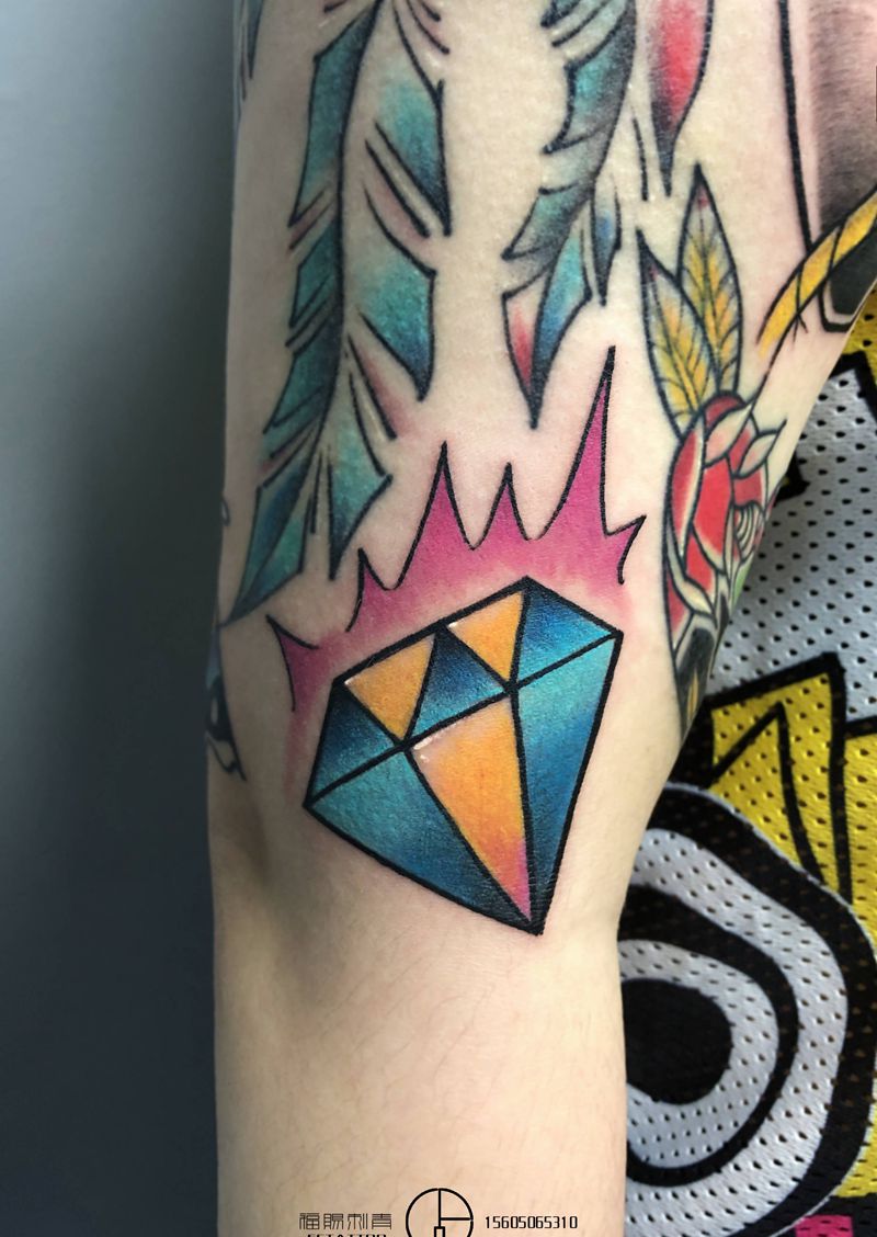 钻石纹身图片_手臂New School纹身图案