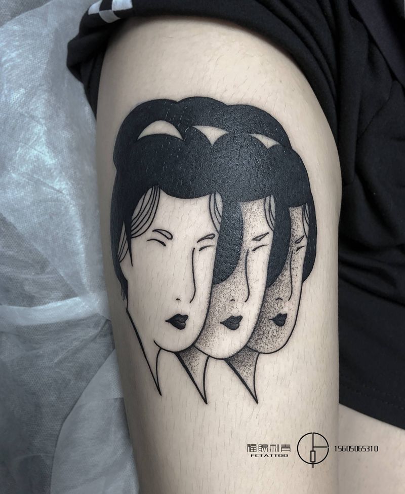 日式艺妓纹身图片_腿部老传统纹身图案