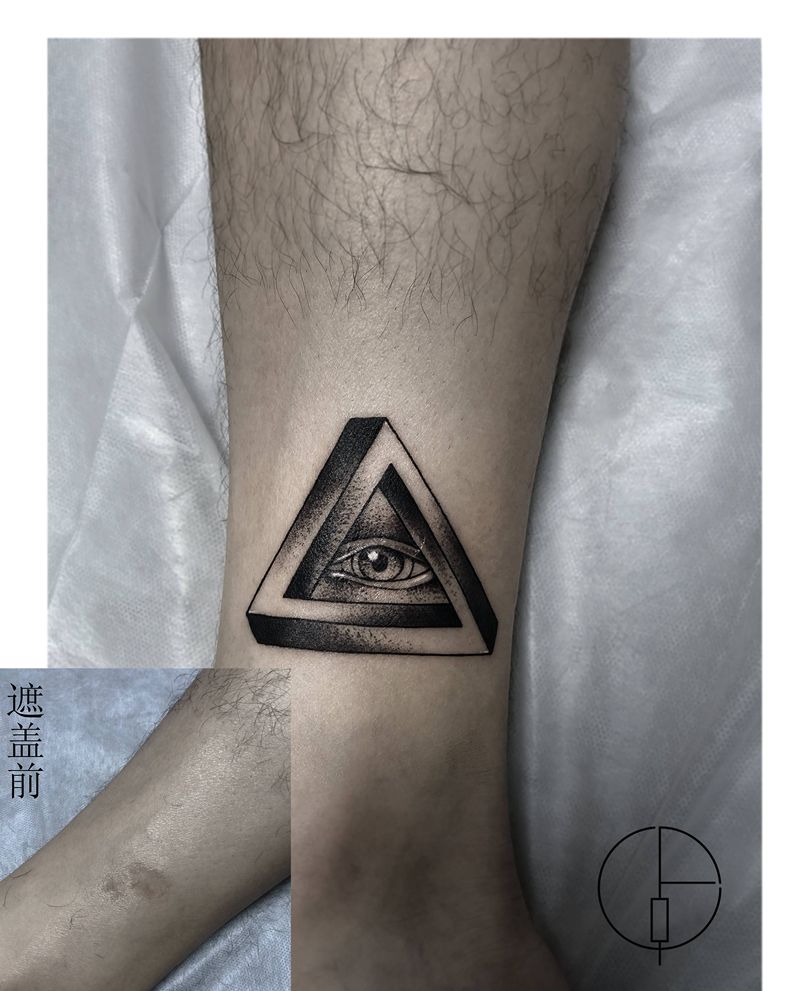 上帝之眼纹身图片_脚部点刺几何纹身图案