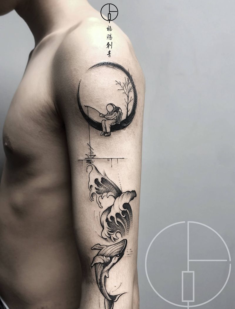 鲸鱼纹身图片_手臂手部点刺纹身图案