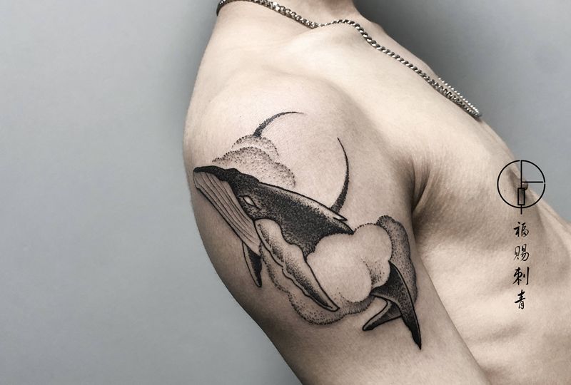 鲸鱼纹身图片_手部手臂点刺纹身图案