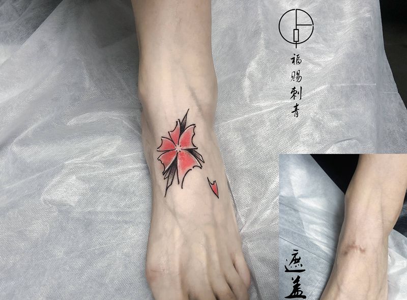 遮盖纹身图片_脚部新传统纹身图案