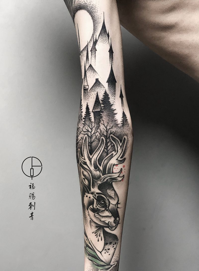 内臂纹身图片_手臂手部点刺纹身图案