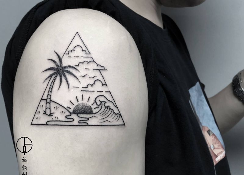 小清新纹身图片_手臂手部点刺几何纹身图案