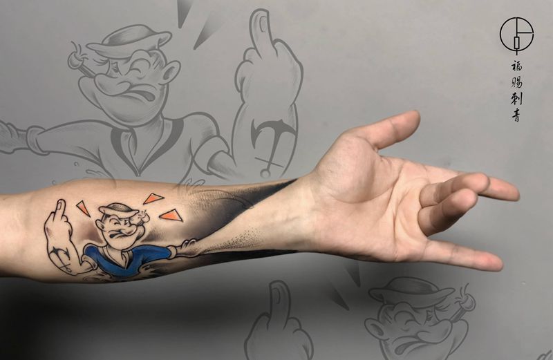大力水手纹身图片_手部手臂新传统New School纹身图案