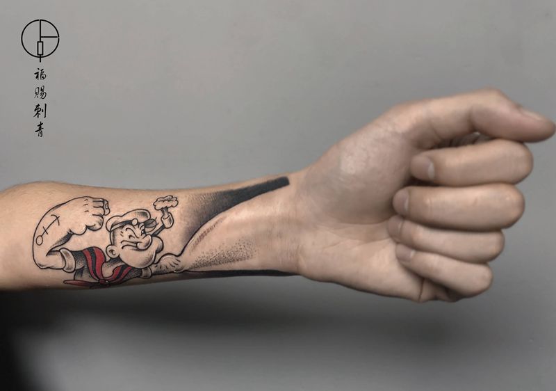 大力水手纹身图片_手臂手部新传统New School纹身图案