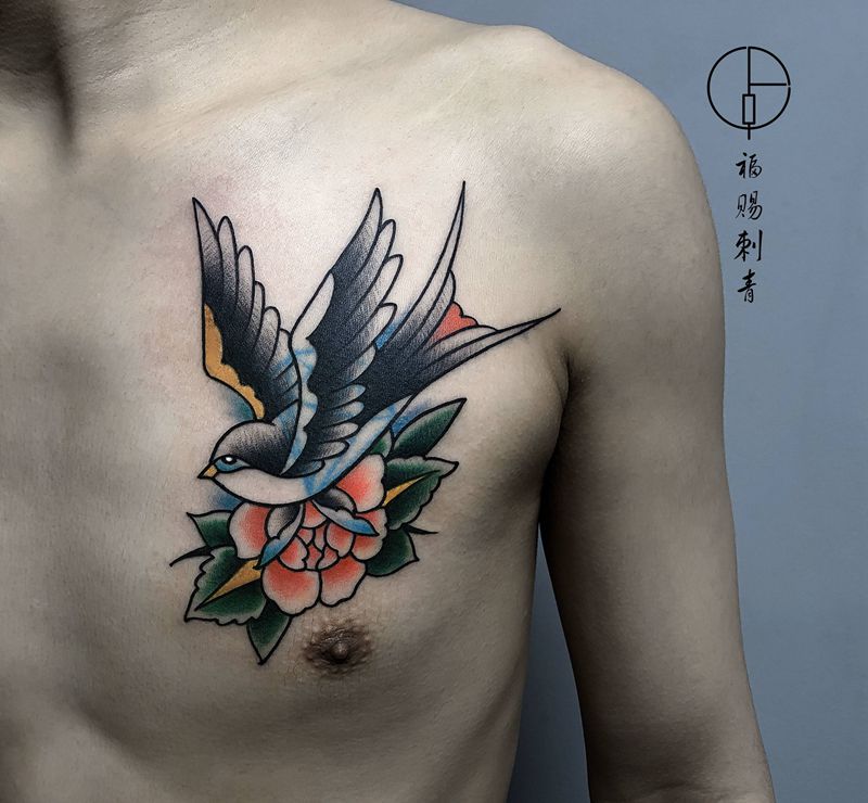 oldschool遮盖纹身图片_胸部腹部Old SchoolNew School纹身图案