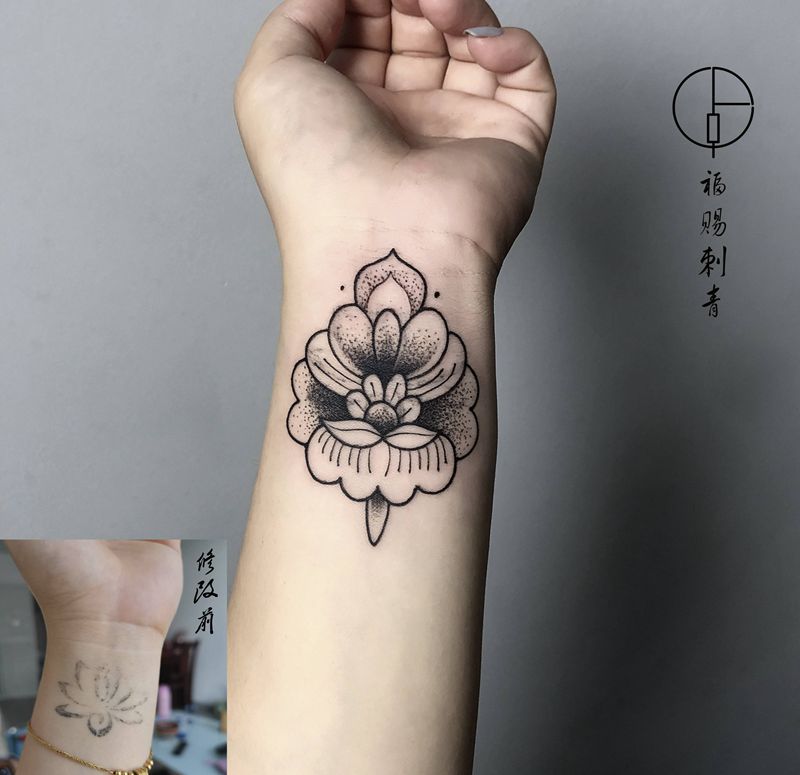 遮盖纹身图片_手臂手部点刺几何纹身图案