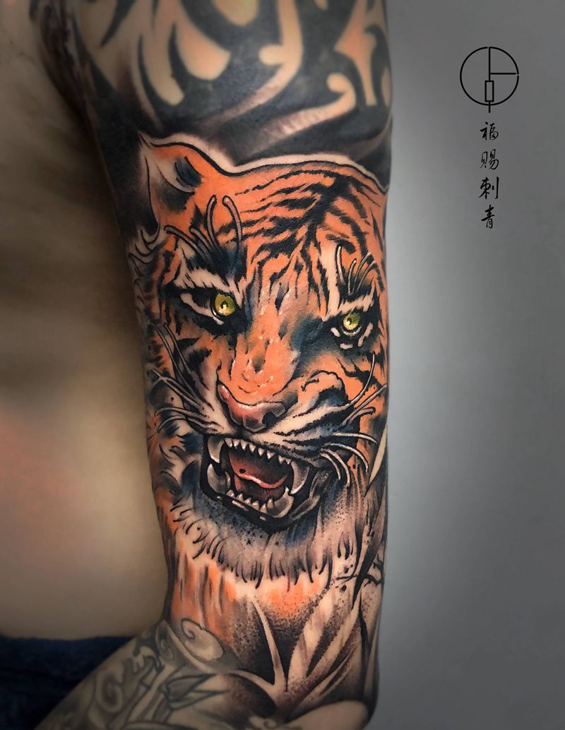 老虎纹身图片_手臂手部New School新传统纹身图案